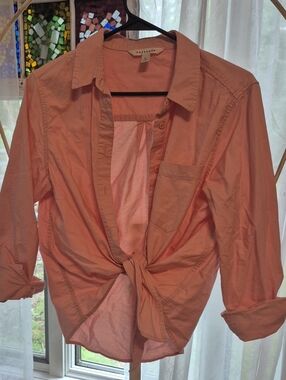 POPSUGAR Coral Button-Front Tie Shirt